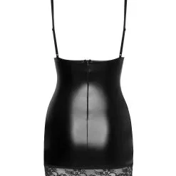 Noir Handmade Robe Courte En Dentelle Transparente Et Wetlook Mat -Lingerie Soldes robe dentelle empiecement wetlook 4 scaled