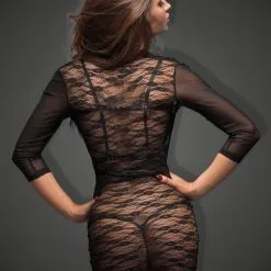 Noir Handmade Robe Courte Drapée En Dentelle Et Résille