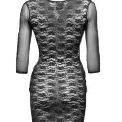 Noir Handmade Robe Courte Drapée En Dentelle Et Résille -Lingerie Soldes robe drapee resille dentelle 4