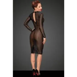 Noir Handmade Robe Longue En Résille Transparente à Rayures -Lingerie Soldes robe longue rayures manches longues 5