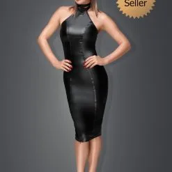 Noir Handmade Robe Longue En Wetlook Avec Col Choker 11 Noir Handmade Robe Longue En Wetlook Avec Col Choker -Lingerie Soldes robe longue wetlook choker anneau 1