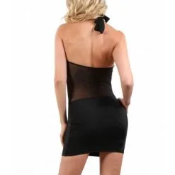 Robe Courte En Lycra Et Résille Transparente - Noire -Lingerie Soldes robe lycra resille noire 2