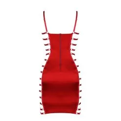 E.L.F. Zhou London Robe En Soie Rouge Ajourée Effet Bondage - Scarlet -Lingerie Soldes robe soie rouge scarlet bondage 6