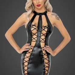 Noir Handmade Robe En Wetlook Ajourée Avec Laçage -Lingerie Soldes robe wetlook ajouree lacee 4