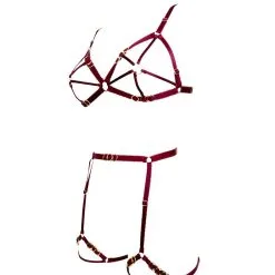 E.L.F. Zhou London Soutien-gorge Harnais Avec Attaches Or - Cage O-ring Bra Bordeaux -Lingerie Soldes soutien gorge harnais cage bra bordeaux 3