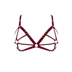 E.L.F. Zhou London Soutien-gorge Harnais Avec Attaches Or - Cage O-ring Bra Bordeaux -Lingerie Soldes soutien gorge harnais cage bra bordeaux 5