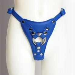 The Sinners Harnais Pour Gode-ceinture Avec Attaches D-Ring - Cuir Souple Bleu -Lingerie Soldes strapon bleu ouvert doubleanneaux face