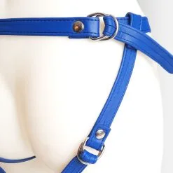 The Sinners Harnais Pour Gode-ceinture Avec Plastron Amovible Et Attaches D-Ring - Cuir Souple Bleu -Lingerie Soldes strapon bleu plein doubleanneaux grosplananneaux