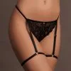 Le Désir String En Dentelle Avec Jarretières Intégrées - Marie -Lingerie Soldes string marie