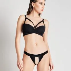 Maison Close String Ouvrable - Noir - Tapage Nocturne -Lingerie Soldes string ouvert tapage nocturne 2