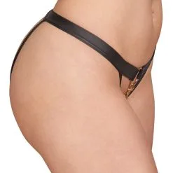 Culotte Ouverte En Wetlook Mat Avec Chaînettes Dorées -Lingerie Soldes string ouvert wetlook chaines dorees 2