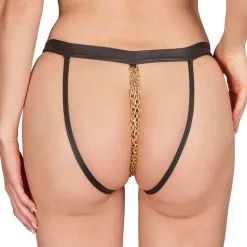 Culotte Ouverte En Wetlook Mat Avec Chaînettes Dorées -Lingerie Soldes string ouvert wetlook chaines dorees 3