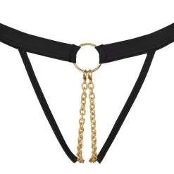 Culotte Ouverte En Wetlook Mat Avec Chaînettes Dorées -Lingerie Soldes string ouvert wetlook chaines dorees 4