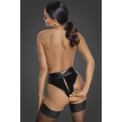 Noir Handmade String Taille Haute Ouvrable En Wetlook -Lingerie Soldes tanga wetlook zippe 3