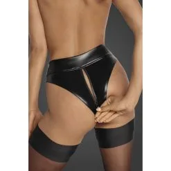 Noir Handmade String Taille Haute Ouvrable En Wetlook -Lingerie Soldes tanga wetlook zippe 4