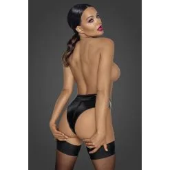 Noir Handmade String Taille Haute Ouvrable En Wetlook -Lingerie Soldes tanga wetlook zippe 5